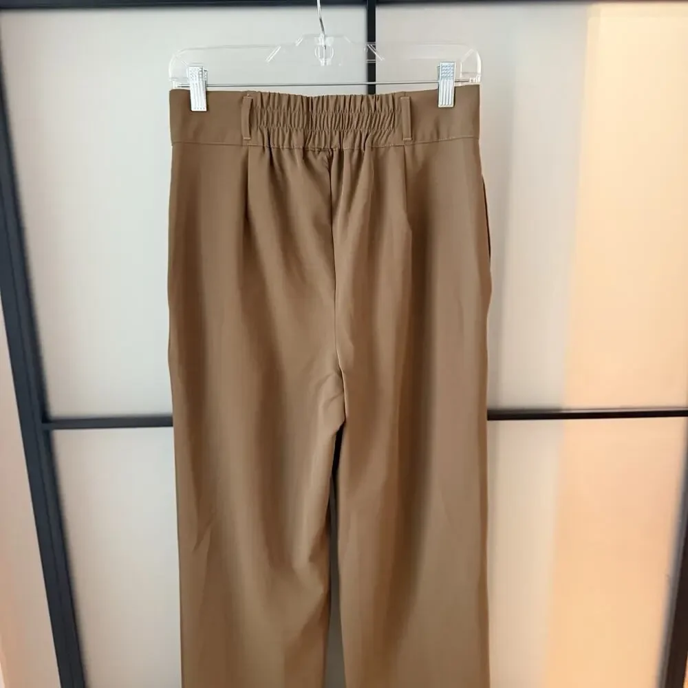 Halara Pants Women’s Size MP Medium Petite Brown High Waisted Pleated Front